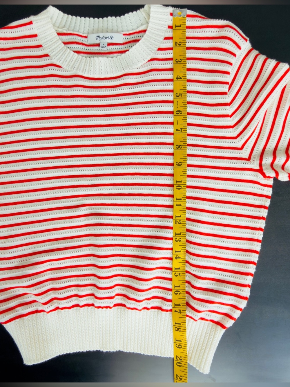 Madewell Bright Red and Cream Striped Short Sleeve Crew Sweater - M - Picture 6 of 7